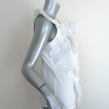 Oscar de la Renta Ruffled Rosette Top White Stretch Cotton Size 8