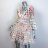 Zimmermann Laelia Diamond Flutter Mini Dress Meadow Floral Print Cotton Size 1