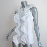 Oscar de la Renta Ruffled Rosette Top White Stretch Cotton Size 8