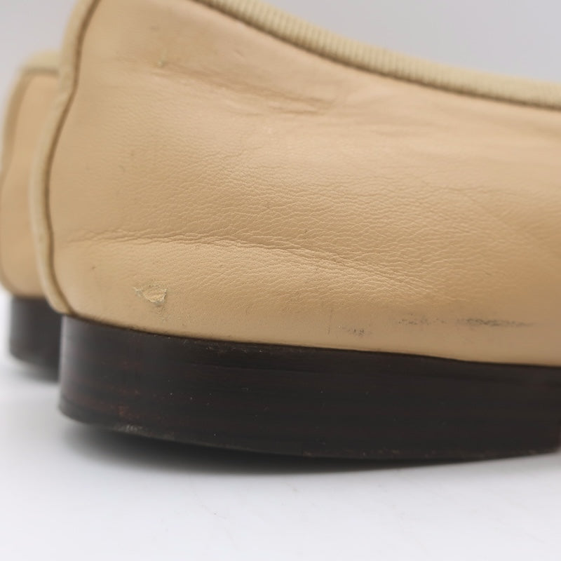 Chanel CC Cap Toe Ballet Flats Beige &amp; Black Lambskin Leather Size 38