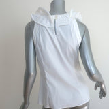 Oscar de la Renta Ruffled Rosette Top White Stretch Cotton Size 8