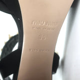 Miu Miu Pearl-Embellished Platform Sandals Black Satin Size 35 Ankle Strap Heels