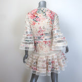 Zimmermann Laelia Diamond Flutter Mini Dress Meadow Floral Print Cotton Size 1