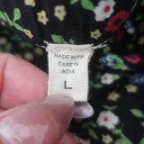 Doen Everly Tie-Neck Maxi Dress Black Floral Print Shirred Cotton Size Large