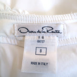 Oscar de la Renta Ruffled Rosette Top White Stretch Cotton Size 8