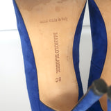 Manolo Blahnik BB 105 Pumps Blue Suede Size 38 Pointed Toe Heels
