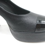 Chanel Pearl-CC Patent Cap Toe Platform Mary Jane Pumps Black Leather Size 36