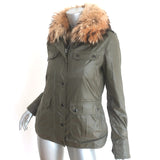 SAM Fur-Lined Utility Jacket Khaki Green Coated Canvas Size Small