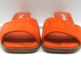 Manolo Blahnik Araspemu Mules Orange Suede Size 38 Kitten Heel Sandals