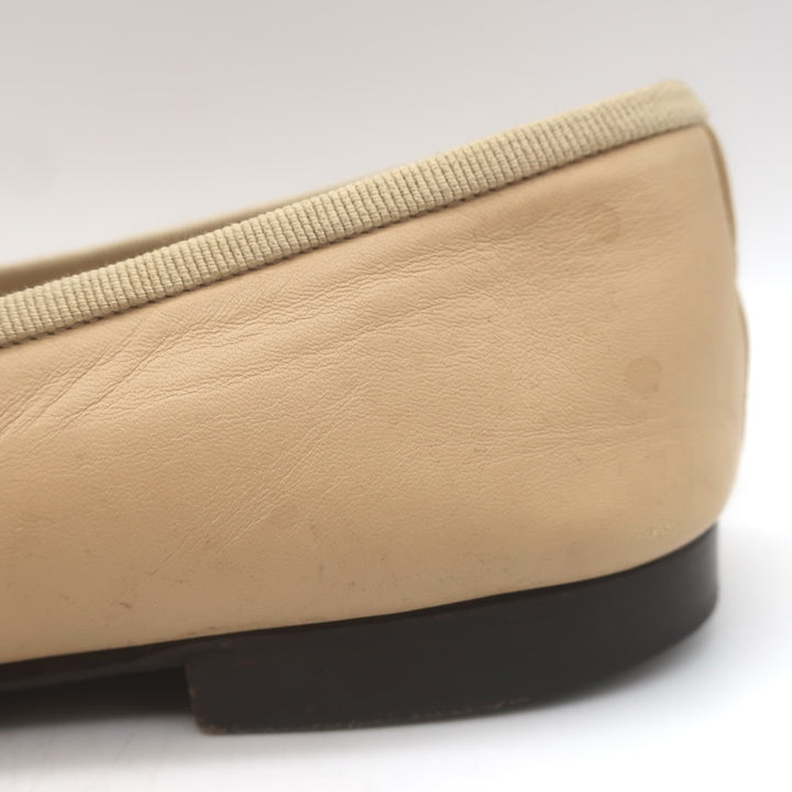 Chanel CC Cap Toe Ballet Flats Beige &amp; Black Lambskin Leather Size 38