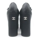 Chanel Pearl-CC Patent Cap Toe Platform Mary Jane Pumps Black Leather Size 36