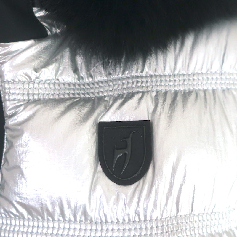 Toni Sailer Fur-Trim Hooded Down Puffer Vest Silver Size 36