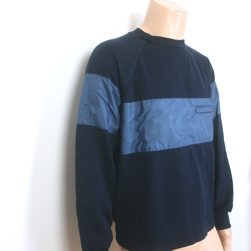 Prada Nylon-Paneled Crewneck Sweatshirt Navy Size Extra Large