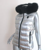 Toni Sailer Fur-Trim Hooded Down Puffer Vest Silver Size 36