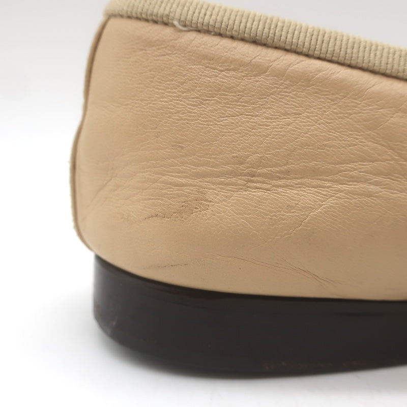 Chanel CC Cap Toe Ballet Flats Beige &amp; Black Lambskin Leather Size 38