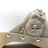 Chanel 22P Camellia Clog Sandals Beige Suede Size 38