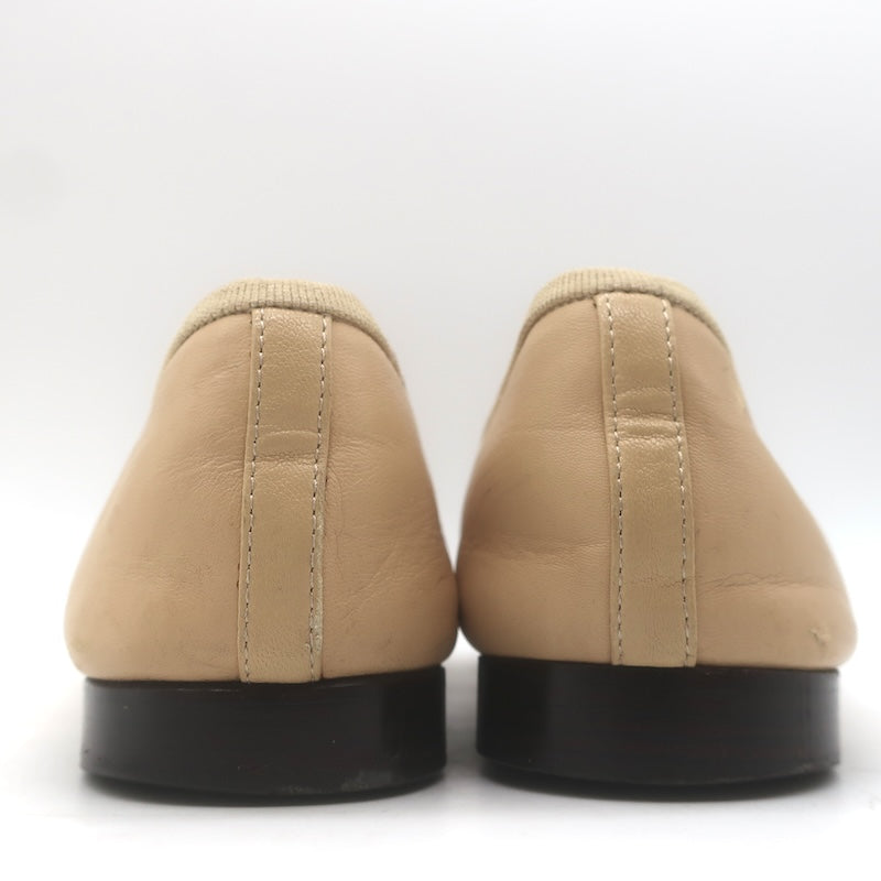 Chanel CC Cap Toe Ballet Flats Beige &amp; Black Lambskin Leather Size 38