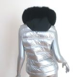 Toni Sailer Fur-Trim Hooded Down Puffer Vest Silver Size 36