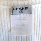 Chanel 06P Ruffle Hem Short Sleeve Top White Ribbed Knit Size 38