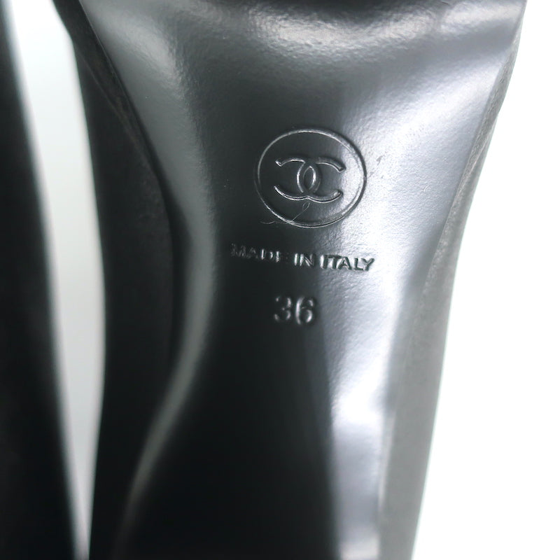 Chanel Pearl-CC Patent Cap Toe Platform Mary Jane Pumps Black Leather Size 36
