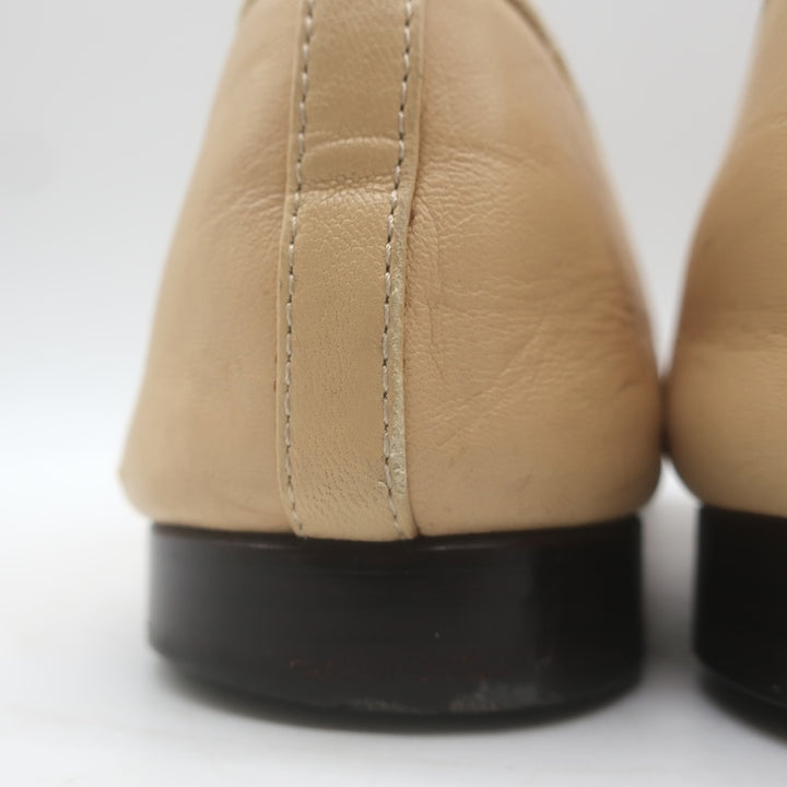 Chanel CC Cap Toe Ballet Flats Beige &amp; Black Lambskin Leather Size 38
