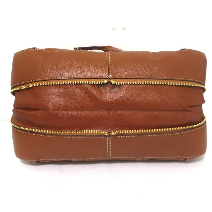 Marc Jacobs Expandable Satchel Brown Leather Medium Shoulder Bag