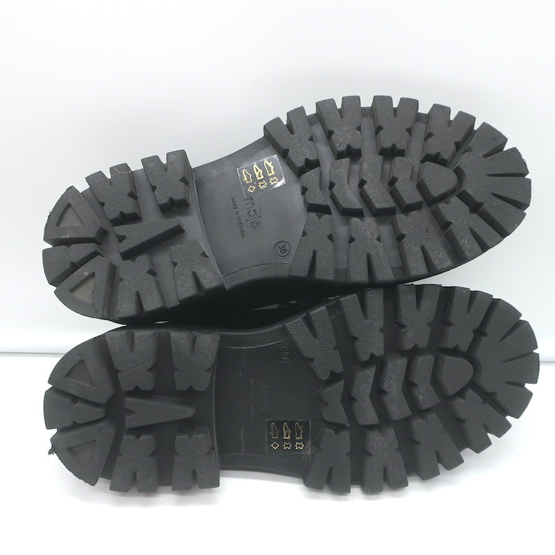 Maje Medallion Platform Penny Loafers Black Leather Size 38