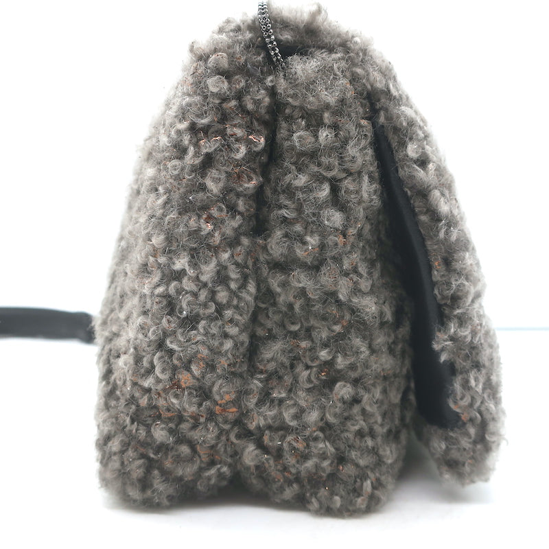 Brunello Cucinelli Metallic Shearling Clutch Gray/Copper Small Crossbody NEW