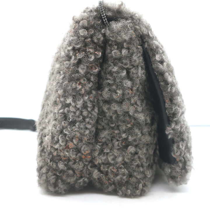 Brunello Cucinelli Metallic Shearling Clutch Gray/Copper Small Crossbody NEW