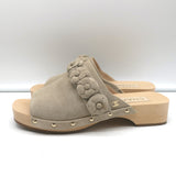Chanel 22P Camellia Clog Sandals Beige Suede Size 38