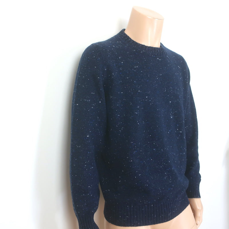 Brunello Cucinelli Speckled Knit Crewneck Sweater Navy Wool-Cashmere Size 50