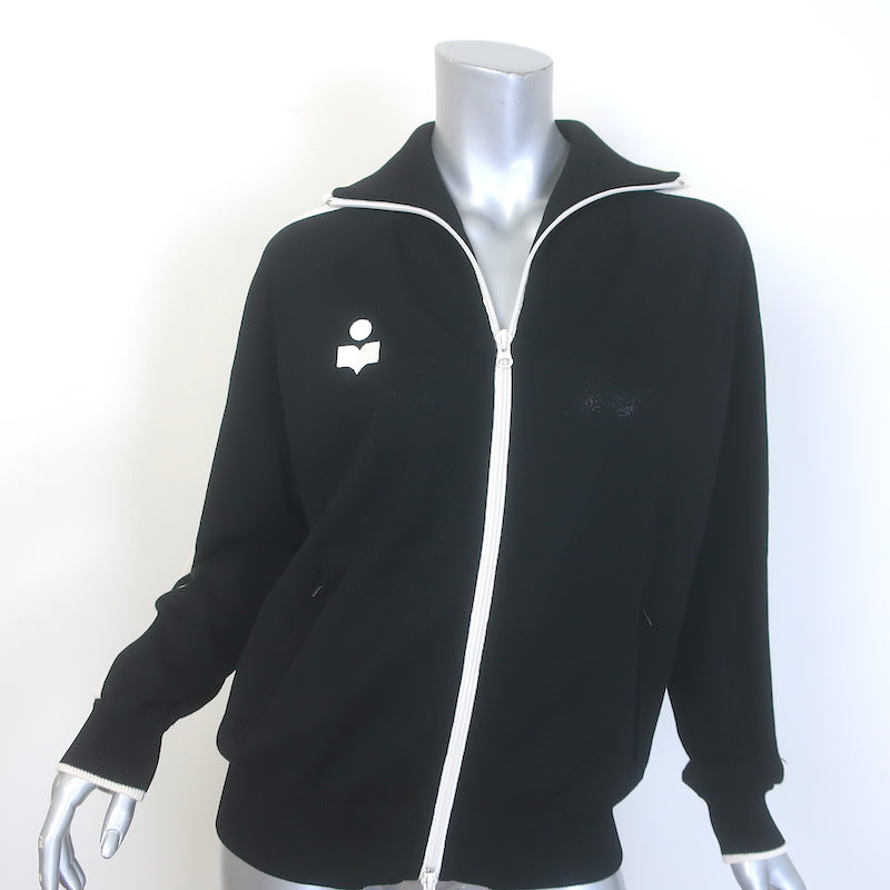 Isabel Marant Etoile Darcey Zip-Up Track Jacket Black Stretch Knit Size 42
