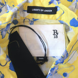 R13 Exaggerated Collar Shirt Yellow Floral Print Cotton Size Small NEW