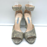 Prada Lizard Ankle Strap Platform Sandals Ivory/Gray Size 38 Open Toe Heels