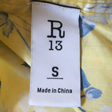 R13 Exaggerated Collar Shirt Yellow Floral Print Cotton Size Small NEW