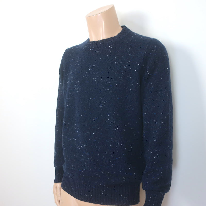 Brunello Cucinelli Speckled Knit Crewneck Sweater Navy Wool-Cashmere Size 50