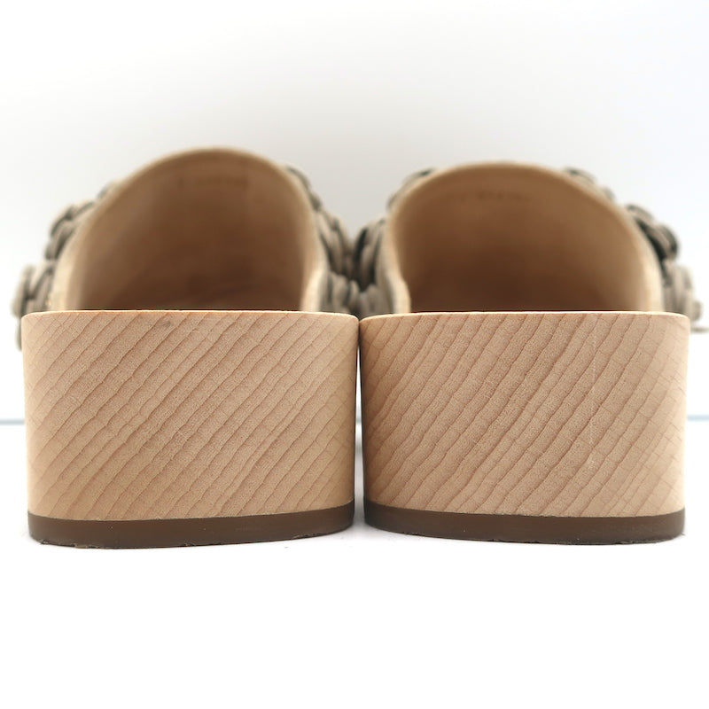 Chanel 22P Camellia Clog Sandals Beige Suede Size 38