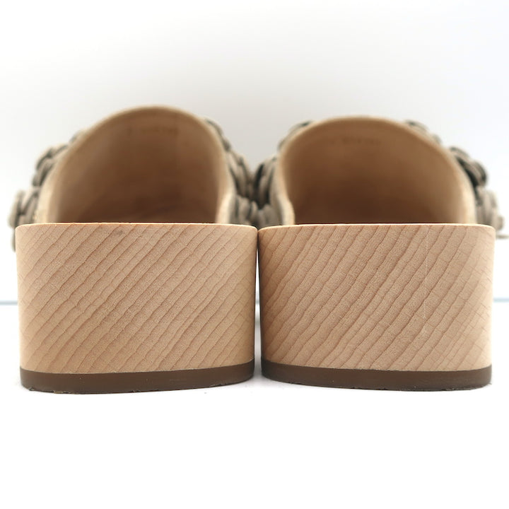Chanel 22P Camellia Clog Sandals Beige Suede Size 38