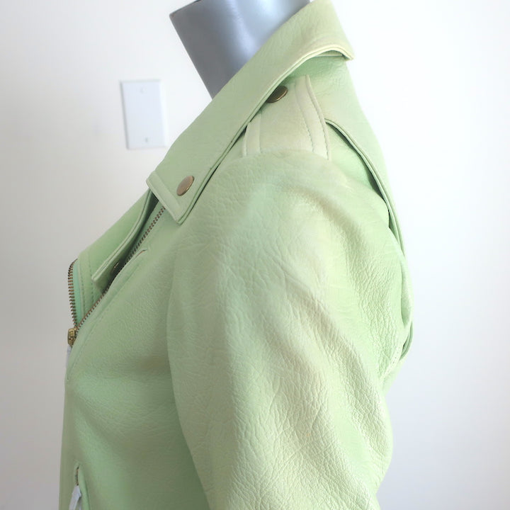 Theory Elenian Leather Motorcycle Jacket Pastel Green Size Medium NEW