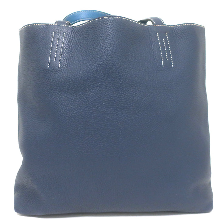 Hermes Double Sens 45 Reversible Tote Bleu Electrique Graphite Clemence Leather