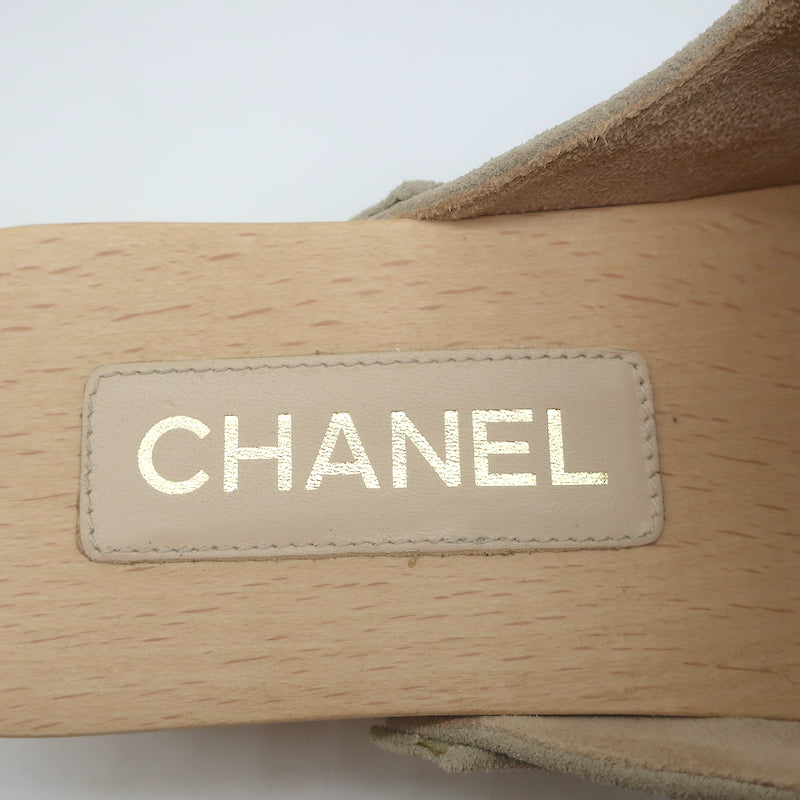 Chanel 22P Camellia Clog Sandals Beige Suede Size 38