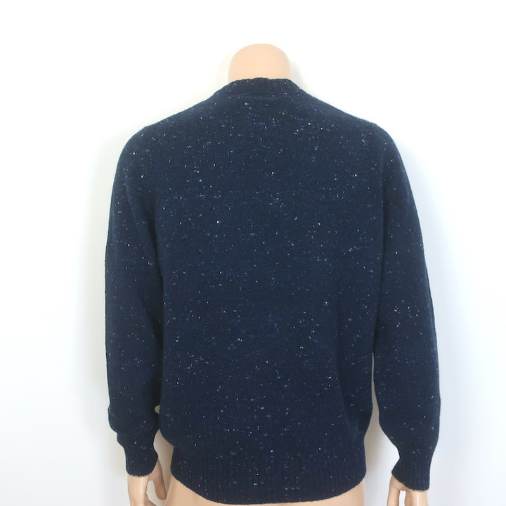Brunello Cucinelli Speckled Knit Crewneck Sweater Navy Wool-Cashmere Size 50