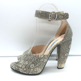 Prada Lizard Ankle Strap Platform Sandals Ivory/Gray Size 38 Open Toe Heels