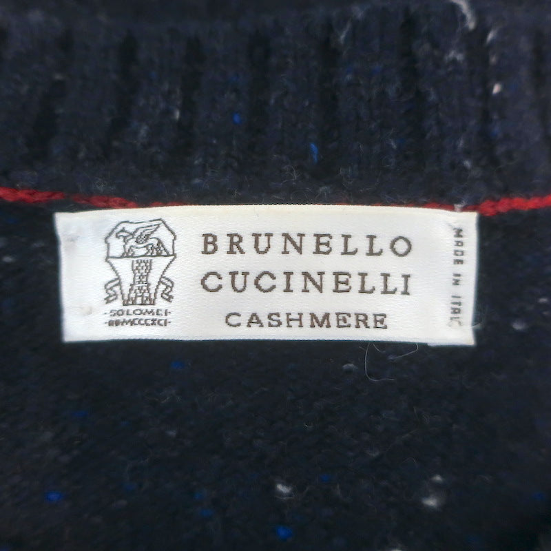 Brunello Cucinelli Speckled Knit Crewneck Sweater Navy Wool-Cashmere Size 50