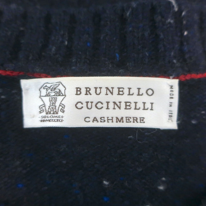 Brunello Cucinelli Speckled Knit Crewneck Sweater Navy Wool-Cashmere Size 50