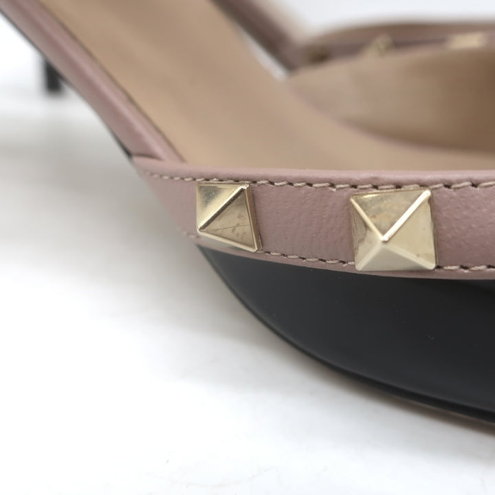 Valentino Rockstud Caged Pumps Black Patent &amp; Poudre Leather Size 38