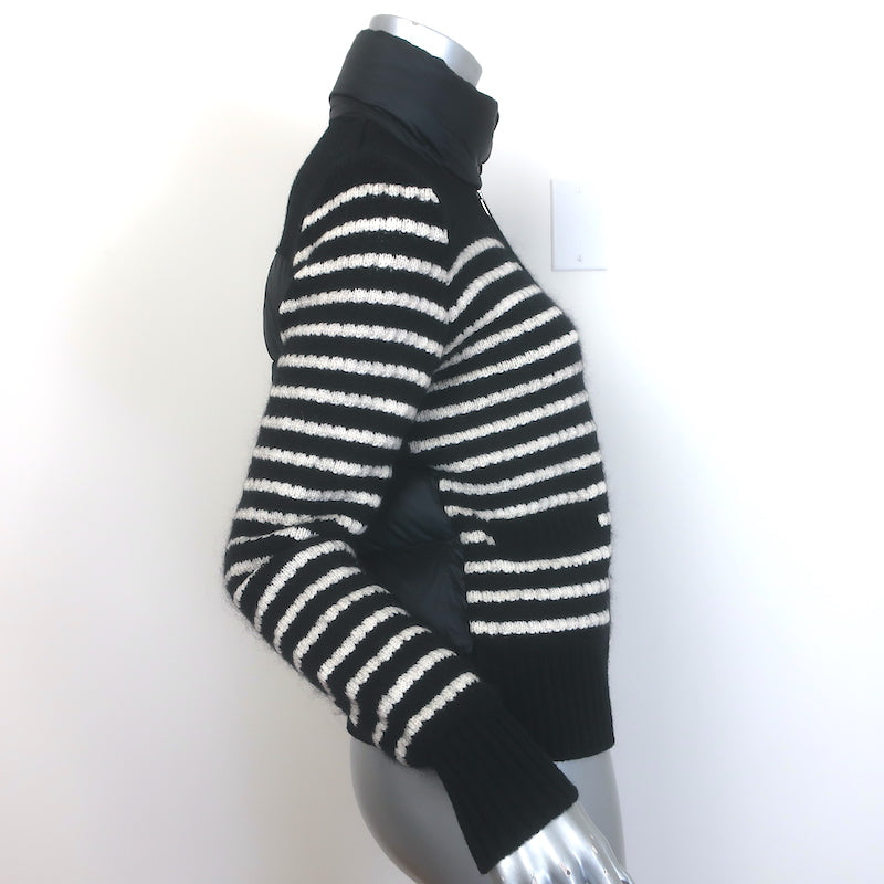 Moncler Striped Down Puffer Cardigan Jacket Black/White Size Extra Extra Small