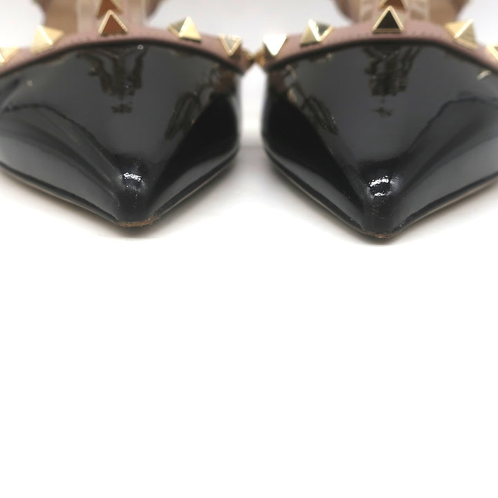 Valentino Rockstud Caged Pumps Black Patent &amp; Poudre Leather Size 38