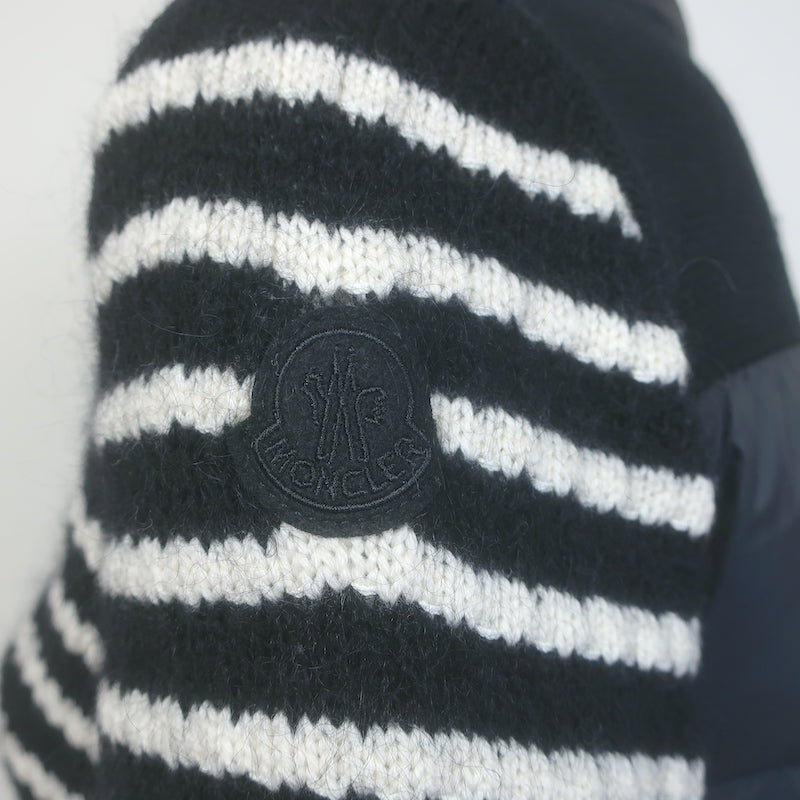 Moncler Striped Down Puffer Cardigan Jacket Black/White Size Extra Extra Small
