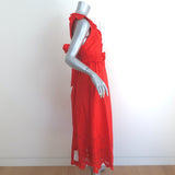 Self-Portrait Broderie Sleeveless Midi Dress Red Cotton Size US 8 NEW